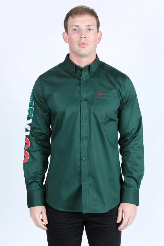 Men's Wingtip-Collar Shirts for a Classic TouchMen’s Single Pocket Logo Modern Fit Stretch Mexico Dress Shirt - Green Men's Wingtip-Collar Shirts for a Classic TouchMen’s Single Pocket Logo Modern Fit Stretch Mexico Dress Shirt - Green