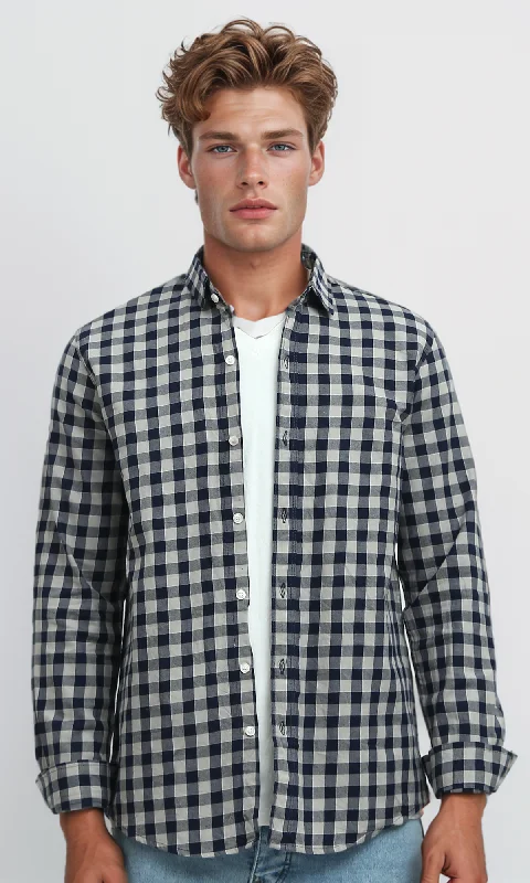 Men's Tab-Collar Shirts for a Crisp LookO179967 Caro Navy Blue & Beige Buttoned Summer Shirt Men's Tab-Collar Shirts for a Crisp LookO179967 Caro Navy Blue & Beige Buttoned Summer Shirt
