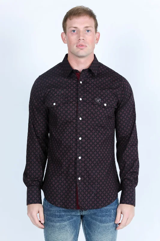 Men's Checkered Shirts for a Retro FeelMens Western Modern Fit Cotton/Spandex Long Sleeve Shirt with Snaps - Black Men's Checkered Shirts for a Retro FeelMens Western Modern Fit Cotton/Spandex Long Sleeve Shirt with Snaps - Black