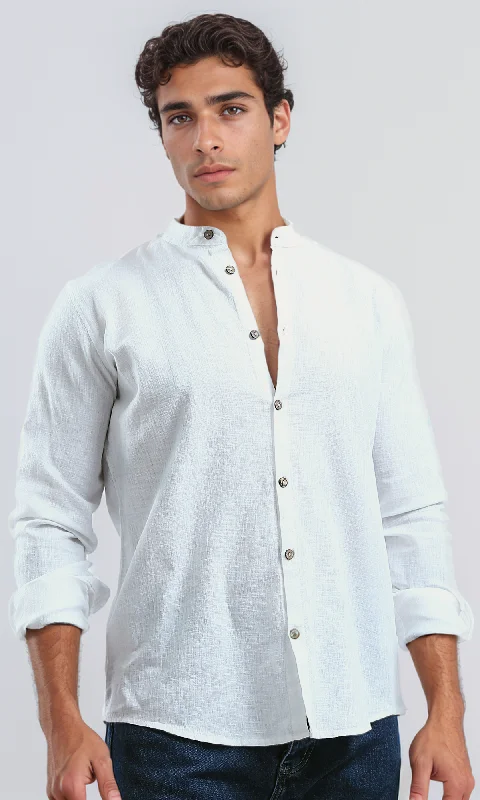Men's Denim Shirts for a Rugged LookO181027 White Long Sleeves Shirt With Wood Buttons Men's Denim Shirts for a Rugged LookO181027 White Long Sleeves Shirt With Wood Buttons