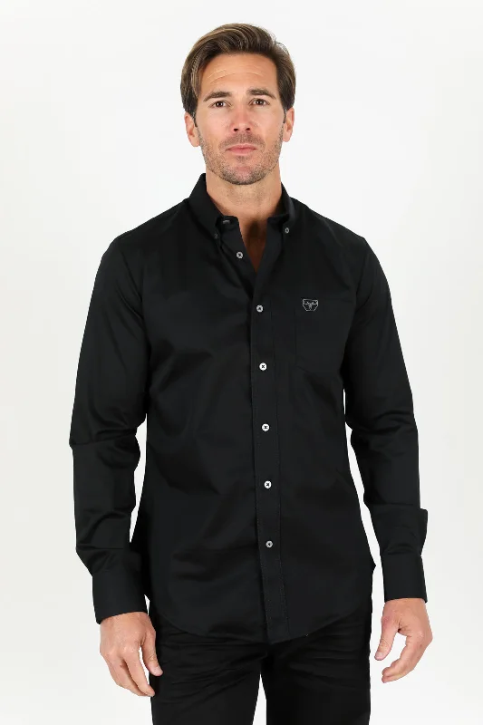 Men's Regular-Fit Shirts for a Classic FitMen’s Single Pocket Logo Modern Fit Stretch Dress Shirt - Black Men's Regular-Fit Shirts for a Classic FitMen’s Single Pocket Logo Modern Fit Stretch Dress Shirt - Black