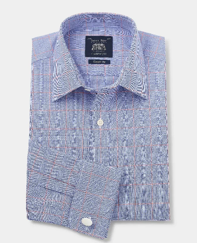 Men's Geometric Print Shirts for a Modern TwistBlue Cotton Prince of Wales Check Classic Fit Formal Shirt - Double Cuff Men's Geometric Print Shirts for a Modern TwistBlue Cotton Prince of Wales Check Classic Fit Formal Shirt - Double Cuff