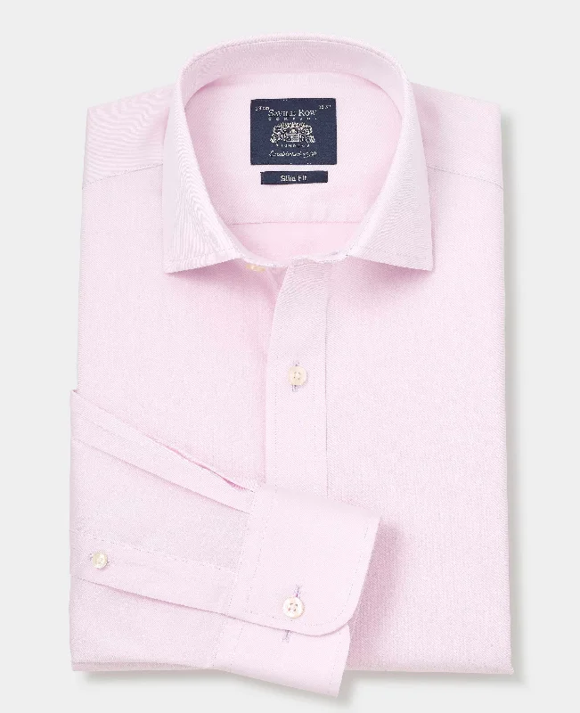Men's Essential Dress Shirts for Everyday WearPink Cotton Twill Slim Fit Non-Iron Shirt - Single Cuff