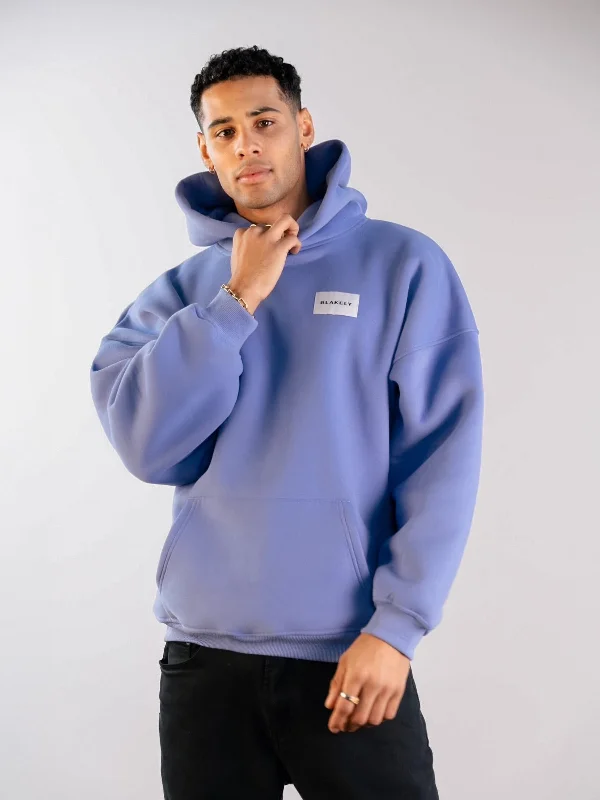 Men's Hoodies with Hidden Pockets for PhonesLabel Relaxed Hoodie - Lilac Blue