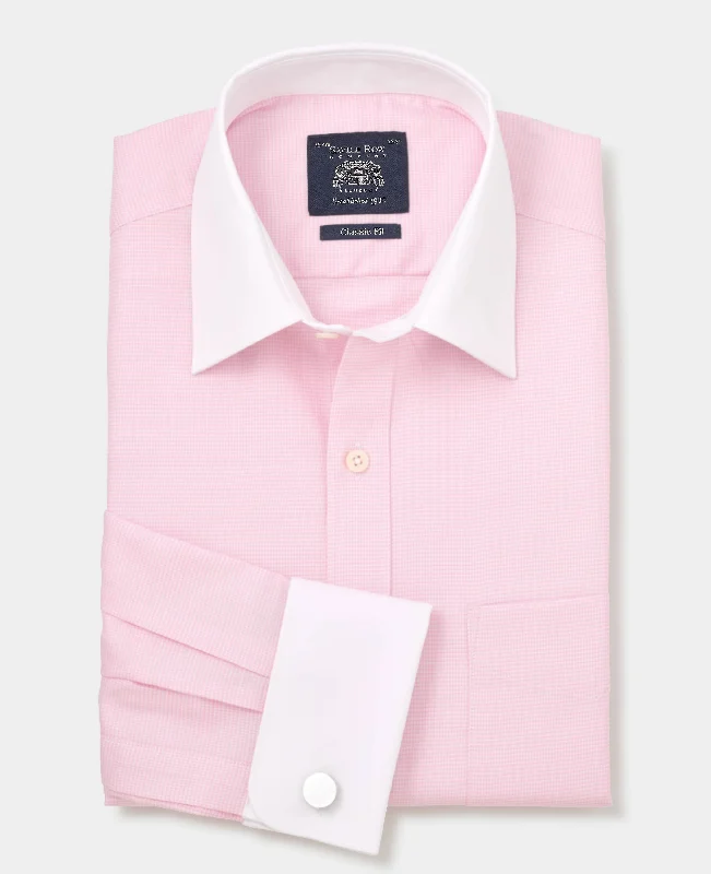 Men's Hawaiian Shirts for a Tropical VibePink Textured Cotton Puppytooth Classic Fit Winchester Formal Shirt - Double Cuff