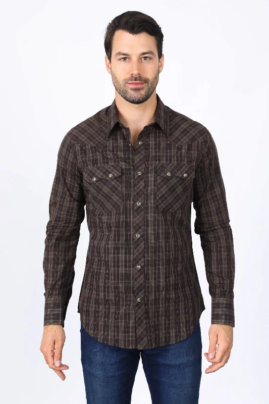 Men's Bold-Color Shirts for a Statement PieceMens Western Checkered Brown Long Sleeve Shirts Men's Bold-Color Shirts for a Statement PieceMens Western Checkered Brown Long Sleeve Shirts