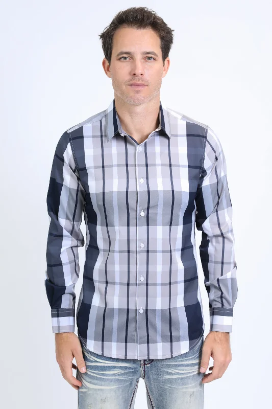 Men's Designer Shirts for a Statement PieceMens Checkered Long Sleeve Grey Shirt