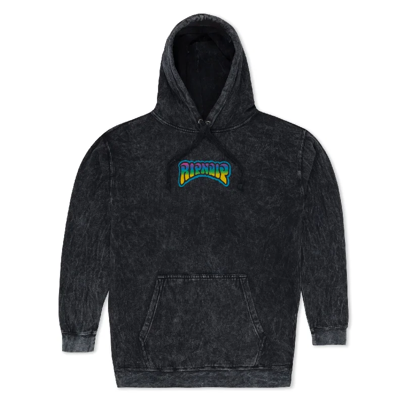 Warm Men's Thermal HoodiesPsychedelic Garden Hoodie (Black Mineral Wash)