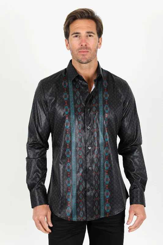 Men's Sleeveless Shirts for Summer ComfortMens Modern Fit Stretch Aztec Foiled Shirt - Black Men's Sleeveless Shirts for Summer ComfortMens Modern Fit Stretch Aztec Foiled Shirt - Black