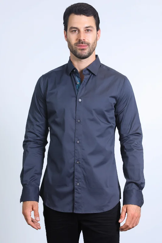 Men's Wingtip-Collar Shirts for a Classic TouchSatin Cotton/Spandex Long Sleeve Charcoal Shirt Men's Wingtip-Collar Shirts for a Classic TouchSatin Cotton/Spandex Long Sleeve Charcoal Shirt