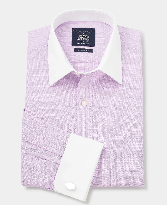 Men's Long-Sleeve Shirts for Year-Round WearLilac Cotton Fine Check Classic Fit Winchester Formal Shirt - Double Cuff Men's Long-Sleeve Shirts for Year-Round WearLilac Cotton Fine Check Classic Fit Winchester Formal Shirt - Double Cuff