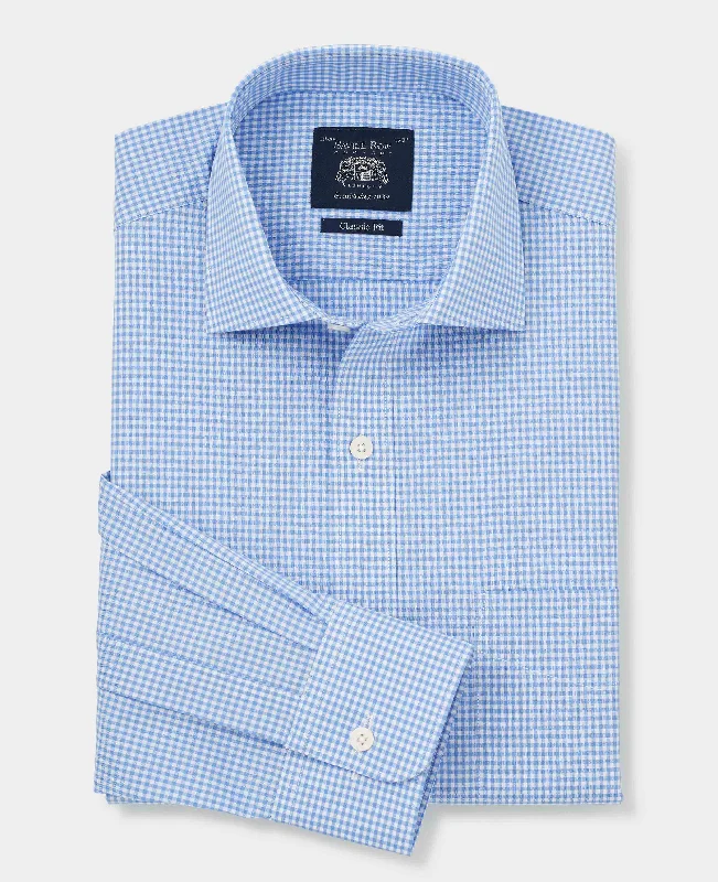 Men's Dressy Button-Down Shirts for Formal OccasionsBlue Poplin Classic Fit Gingham Formal Shirt - Single Cuff Men's Dressy Button-Down Shirts for Formal OccasionsBlue Poplin Classic Fit Gingham Formal Shirt - Single Cuff