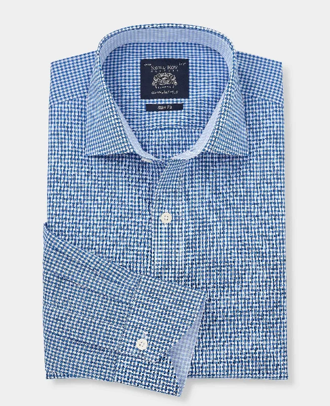 Men's Striped Long-Sleeve Shirts for a Maritime FeelNavy Cotton Gingham Slim Fit Formal Shirt - Single Cuff Men's Striped Long-Sleeve Shirts for a Maritime FeelNavy Cotton Gingham Slim Fit Formal Shirt - Single Cuff