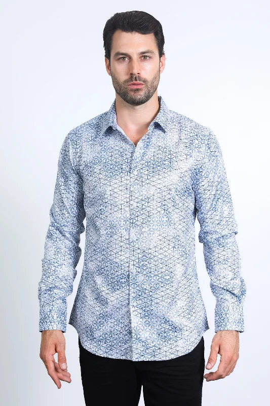 Men's Striped Long-Sleeve Shirts for a Maritime FeelMens Modern Fit Stretch Foil Fashion White Shirt