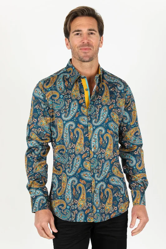 Men's Button-Down Collar Shirts for Staying PolishedSatin Cotton/Spandex Long Sleeve Shirt - Teal Men's Button-Down Collar Shirts for Staying PolishedSatin Cotton/Spandex Long Sleeve Shirt - Teal