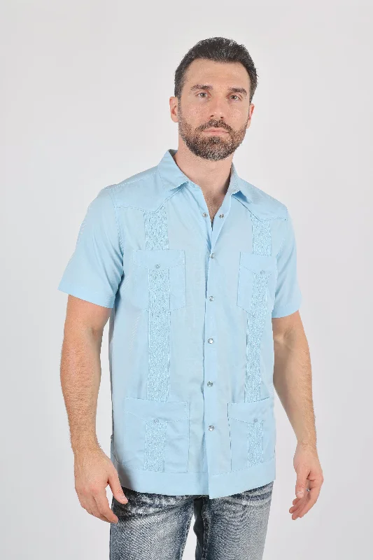 Men's Minimalist Shirts for a Clean LookMen's Modern Light Blue GUAYABERA Shirt