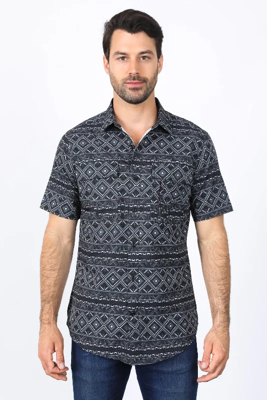 Men's V-Neck T-Shirts for a Flattering ShapeMens Performance Classic Fit Western Short Sleeve Aztec Print Black Shirt Men's V-Neck T-Shirts for a Flattering ShapeMens Performance Classic Fit Western Short Sleeve Aztec Print Black Shirt