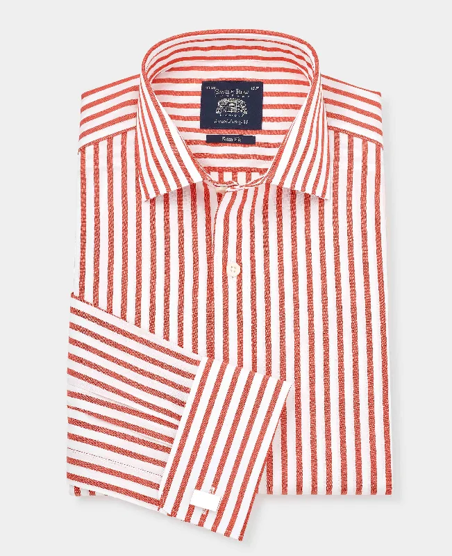 Men's Oxford Shirts for a Preppy StyleRed Slim Fit Striped Formal Shirt - Double Cuff Men's Oxford Shirts for a Preppy StyleRed Slim Fit Striped Formal Shirt - Double Cuff