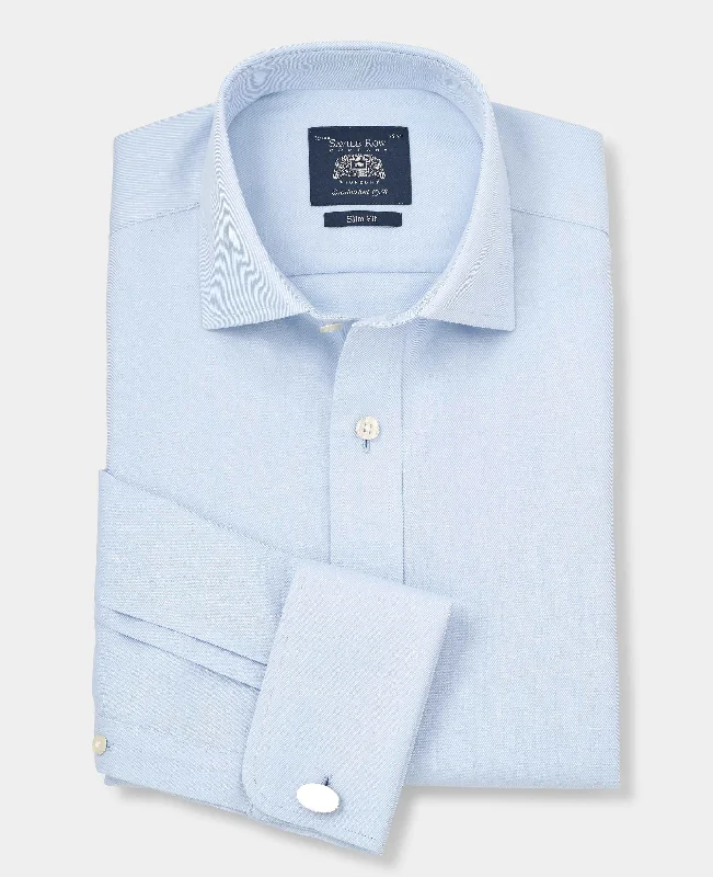 Men's Tab-Collar Shirts for a Crisp LookLight Blue Cotton Twill Slim Fit Non-Iron Shirt - Double Cuff
