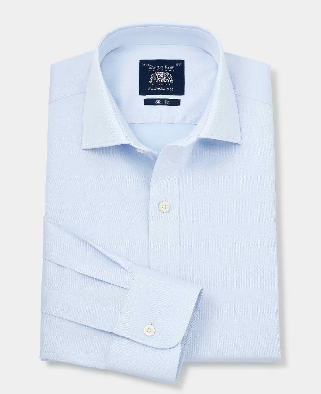 Men's Neutral-Tone Shirts for Versatile StylingSky Blue Twill Slim Fit Shirt W/ Cutaway Collar - Single or Double Cuff Men's Neutral-Tone Shirts for Versatile StylingSky Blue Twill Slim Fit Shirt W/ Cutaway Collar - Single or Double Cuff