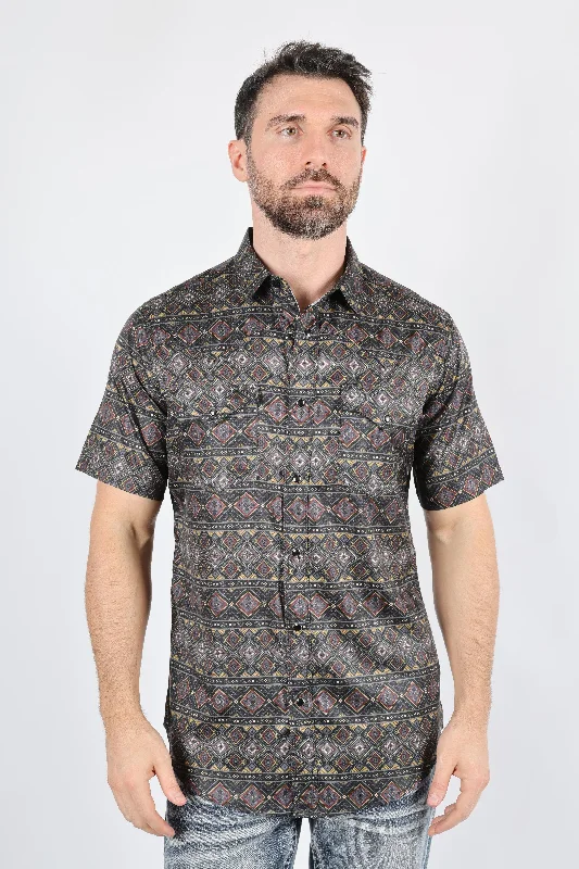 Men's Cowboy Shirts for Western StyleMens Performance Classic Fit Western Short Sleeve Aztec Print Shirt