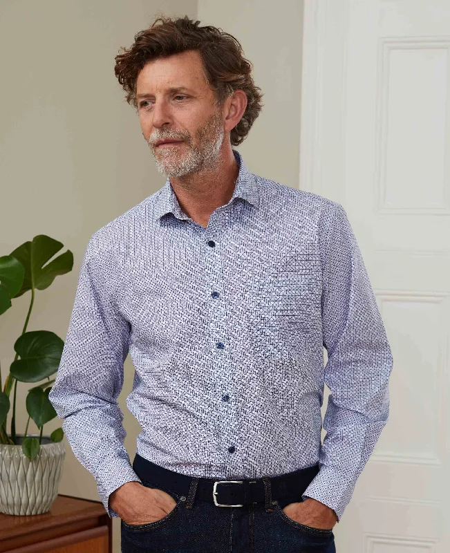Men's Fishing Shirts for Water SportsBlue White Triangle Print Shirt