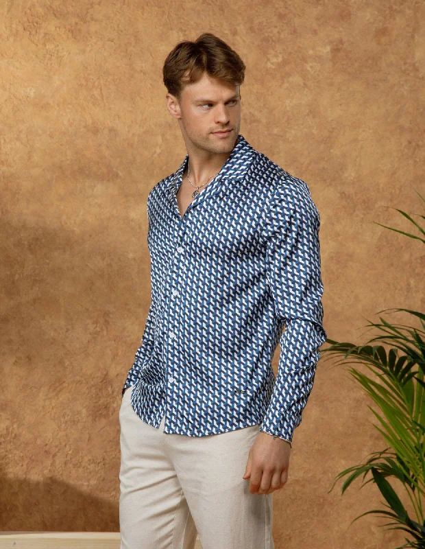 Men's Graphic Print T-Shirts for a Statement LookL/S Blue Illusion Print Shirt