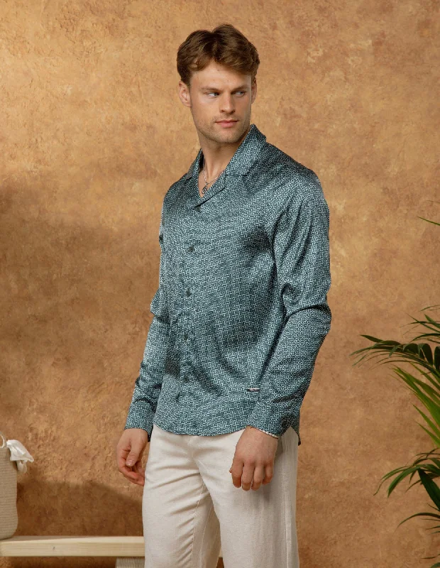 Men's Oxford Shirts for a Preppy StyleGreen Chain Print L/S Shirt
