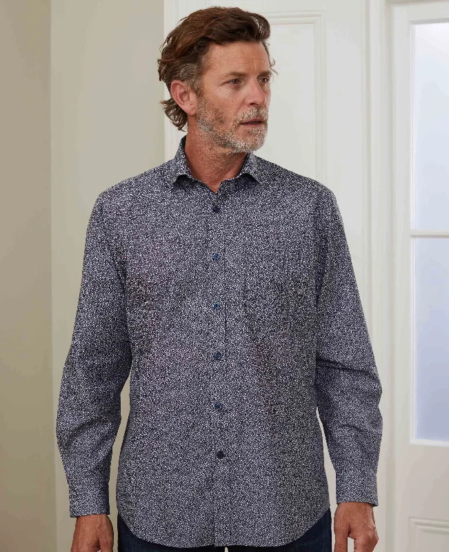 Men's Timeless Dress Shirts for Enduring StyleNavy Ditsy Print Classic Fit Smart-Casual Shirt