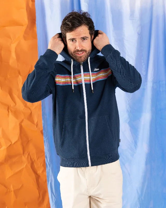 Men's Hoodies with Secret CompartmentsClassic Stripe - Mens Zip Hoodie - Blue