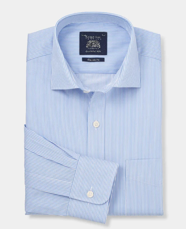 Men's Fishing Shirts for Water SportsBlue Cotton Twill Classic Fit Striped Formal Shirt - Single Cuff Men's Fishing Shirts for Water SportsBlue Cotton Twill Classic Fit Striped Formal Shirt - Single Cuff