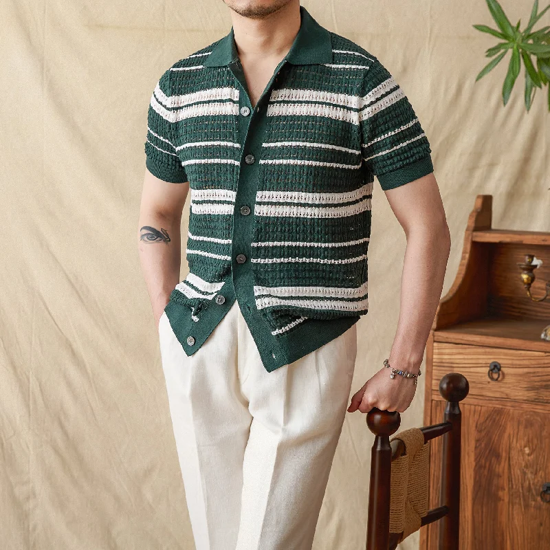 Breathable Men's Linen ShirtsBeaune Cotton Jacquard Knitted Short Sleeve Shirt