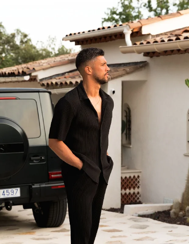Men's Fishing Shirts for Water SportsBlack Pleated S/S Resort Shirt