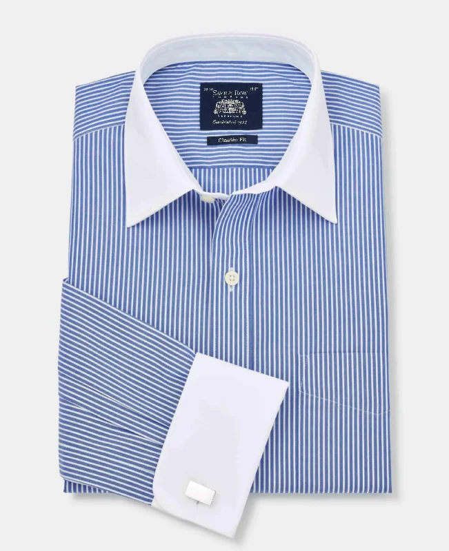 Men's Color-Blocking Shirts for a Statement LookRoyal Blue White Stripe Classic Fit Formal Shirt With White Collar & Cuffs - Double Cuff Men's Color-Blocking Shirts for a Statement LookRoyal Blue White Stripe Classic Fit Formal Shirt With White Collar & Cuffs - Double Cuff