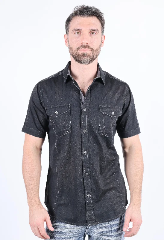 Men's Breathable Shirts for Warm ClimatesMens Embroidery Modern Fit Stretch Short Sleeve Shirt Men's Breathable Shirts for Warm ClimatesMens Embroidery Modern Fit Stretch Short Sleeve Shirt