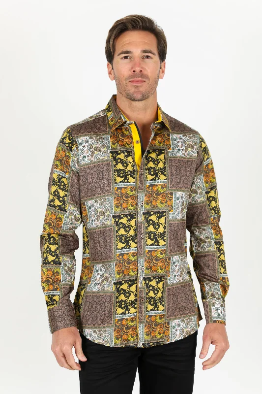 Men's Spread-Collar Shirts for a Bold StatementSatin Cotton/Spandex Long Sleeve Shirt - Black