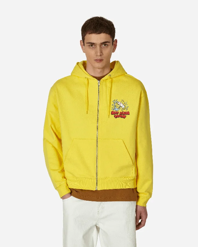 Men's Hoodies with Contrast Fabric PanelsFlatbush Printed Zipped Hooded Sweatshirt Yellow