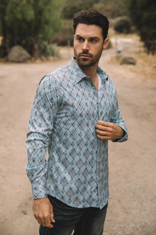 Men's Stain-Resistant Shirts for Mess-Free WearMens Modern Fit Stretch Foil Fashion Blue Shirt Men's Stain-Resistant Shirts for Mess-Free WearMens Modern Fit Stretch Foil Fashion Blue Shirt