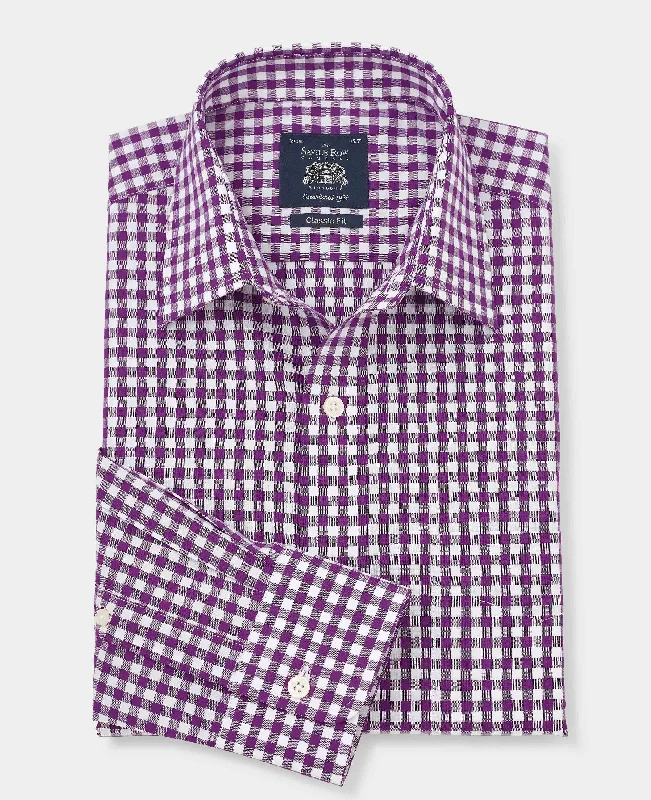 Stylish Men's Graphic T-ShirtsPurple Gingham Check Classic Fit Formal Shirt - Single Cuff
