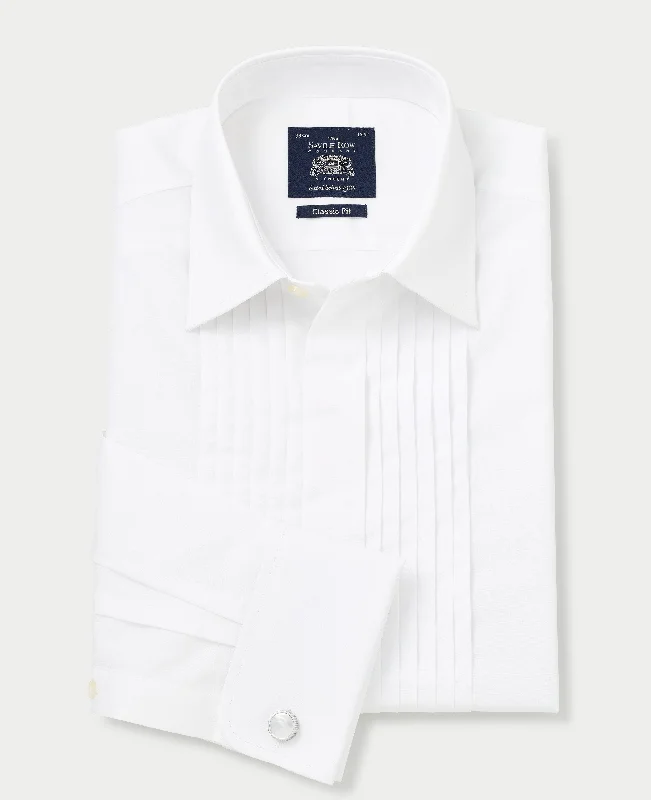 Men's Skinny-Fit Shirts for a Trendy LookWhite Pleated Front Classic Fit Dress Formal Shirt - Double Cuff