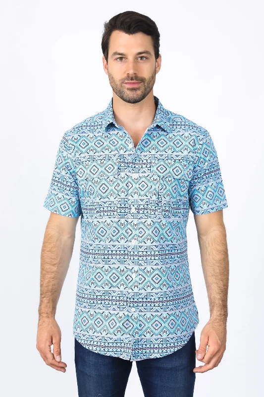 Men's Muscle Fit T-Shirts for a Body-Hugging FitMens Performance Classic Fit Western Short Sleeve Aztec Print White/Blue Shirt Men's Muscle Fit T-Shirts for a Body-Hugging FitMens Performance Classic Fit Western Short Sleeve Aztec Print White/Blue Shirt
