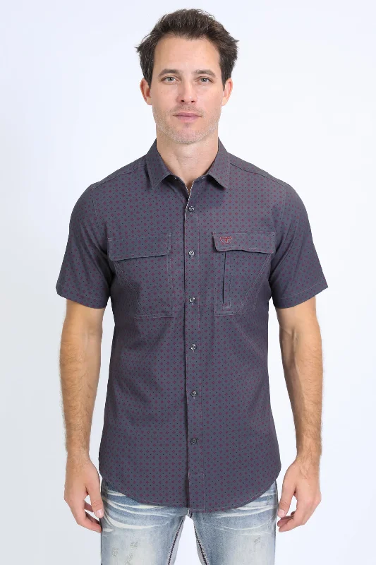 Men's Short-Sleeve Shirts for Warm WeatherMens Performance Western Short Sleeve Aztec Print Charcoal Shirt