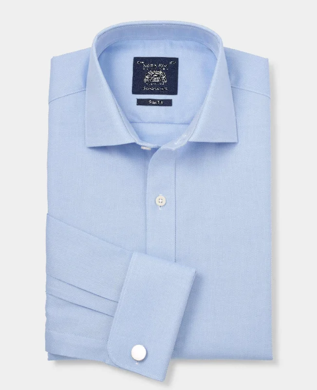 Men's Pattern-Play Shirts for a Fun TwistBlue Textured Cotton Slim Fit Formal Shirt - Double Cuff