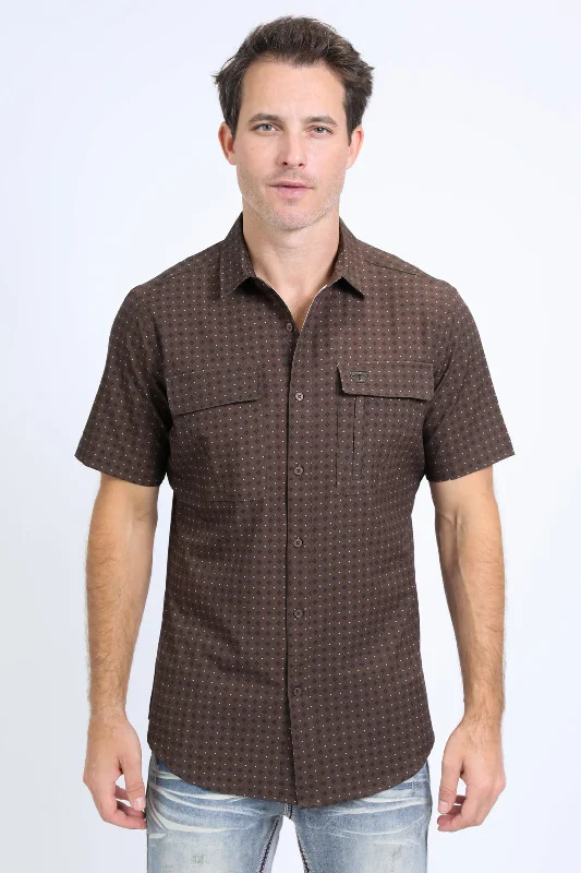 Men's Regular-Fit Shirts for a Classic FitMens Performance Western Short Sleeve Aztec Print Brown Shirt