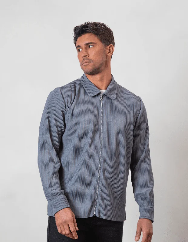 Men's Collared Shirts for Formal OccasionsSlate Grey Pleated Overshirt