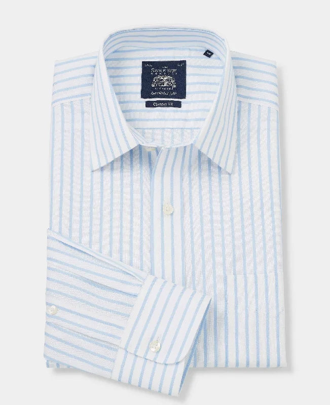 Men's Cufflink-Ready Shirts for Formal EventsWhite Sky Blue Stripe Classic Fit Non-Iron Shirt - Single Cuff Men's Cufflink-Ready Shirts for Formal EventsWhite Sky Blue Stripe Classic Fit Non-Iron Shirt - Single Cuff
