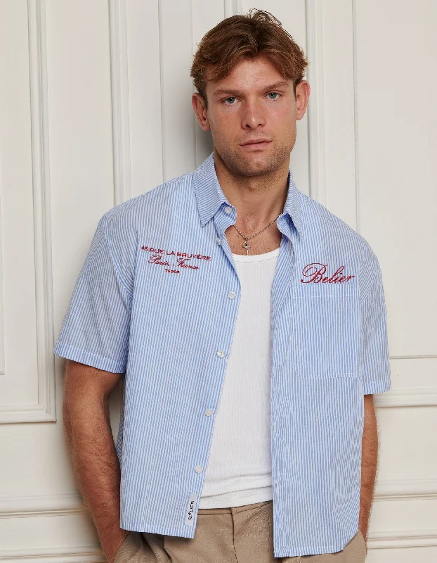 Men's Solid-Color Block Shirts for a Bold StatementBlue/White S/S Stripe ShIrt