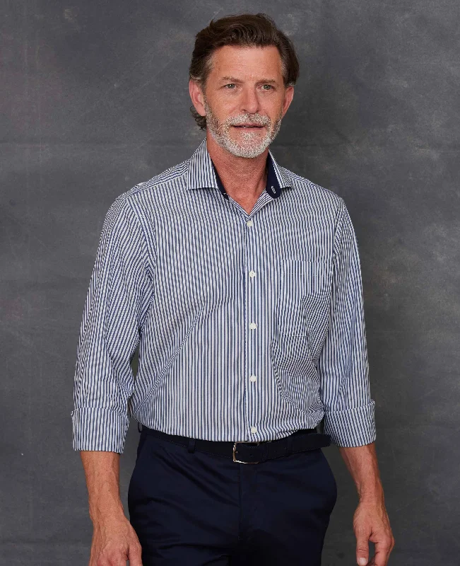 Men's Organic Cotton Shirts for Eco-ConsciousnessNavy Cotton Bengal Stripe Classic Fit Smart-Casual Shirt - Single Cuff Men's Organic Cotton Shirts for Eco-ConsciousnessNavy Cotton Bengal Stripe Classic Fit Smart-Casual Shirt - Single Cuff