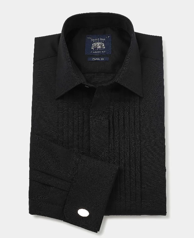Men's Checked Short-Sleeve Shirts for Summer FunBlack Pleated Fly Front Classic Fit Dress Shirt - Double Cuff Men's Checked Short-Sleeve Shirts for Summer FunBlack Pleated Fly Front Classic Fit Dress Shirt - Double Cuff