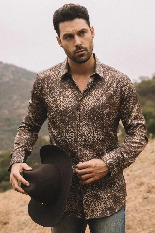 Men's Breathable Shirts for Warm ClimatesMens Modern Fit Stretch Foil Fashion Brown Shirt Men's Breathable Shirts for Warm ClimatesMens Modern Fit Stretch Foil Fashion Brown Shirt